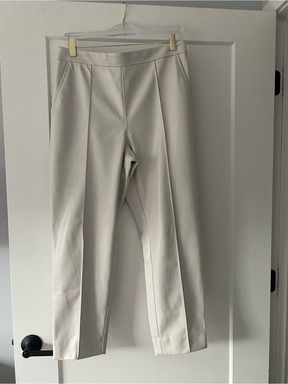 J. Crew Faux Leather Cream Cropped Tailored Pants